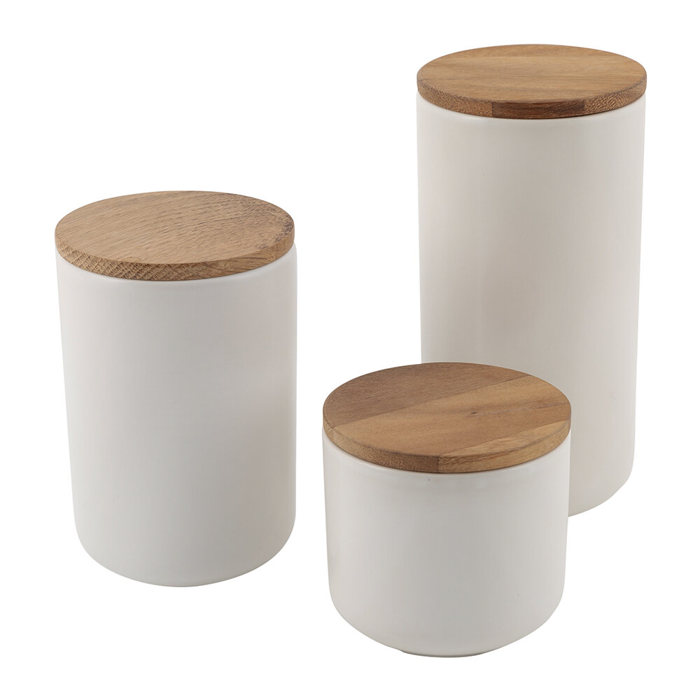 Modern - United States Ceramic Pot With Wooden Lid - White - Large Retreat  Outlet Special Offers